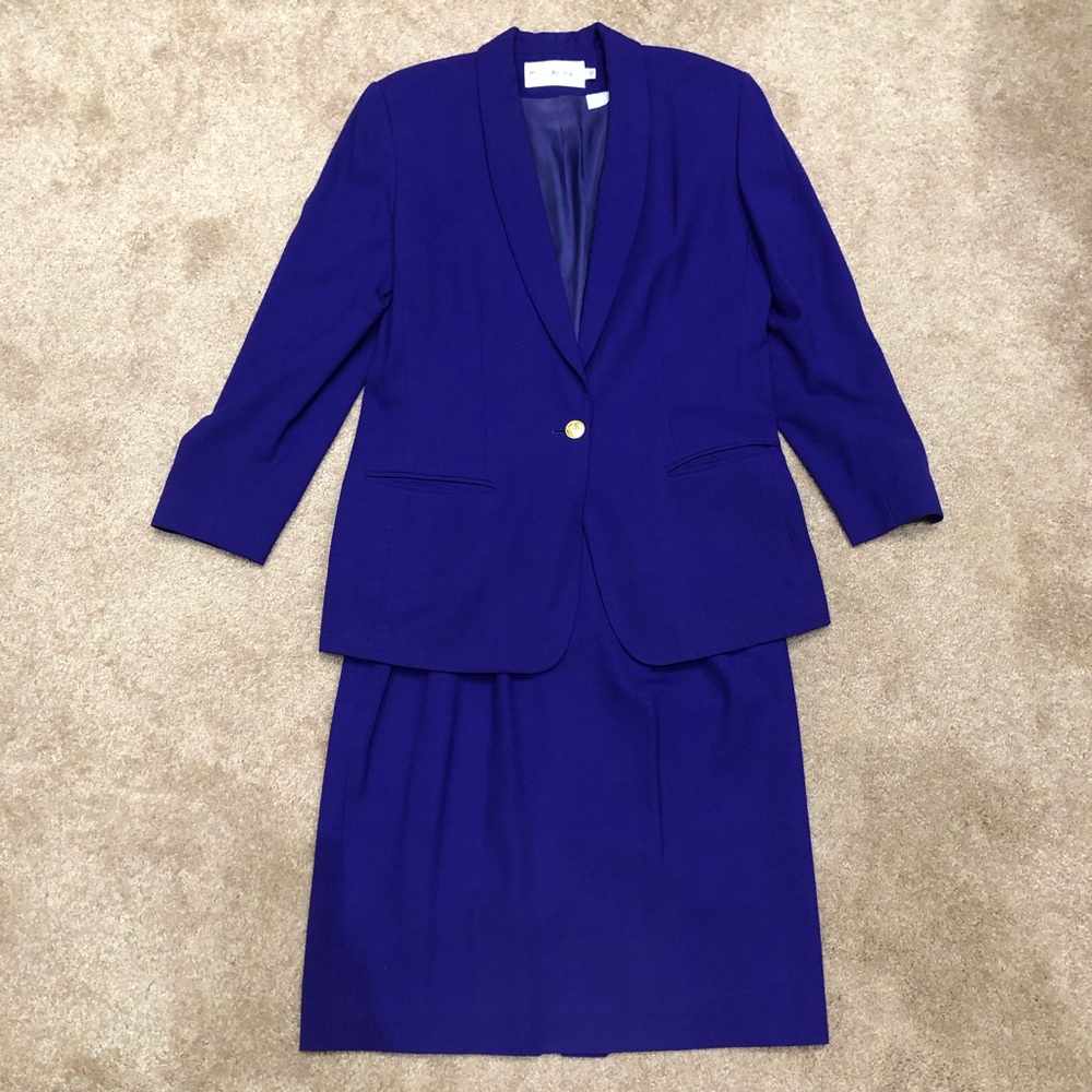 Vintage Blue Wool Skirt Suit